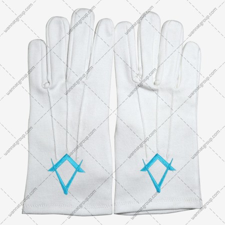 Masonic Cotton Gloves with Square and Compass – Turquoise blue