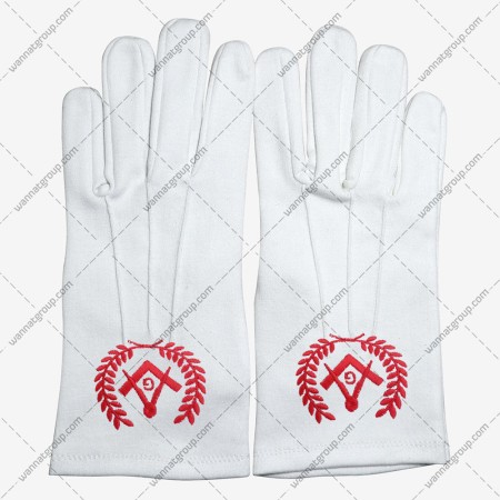 Masonic Cotton Gloves with Square and Compass Red