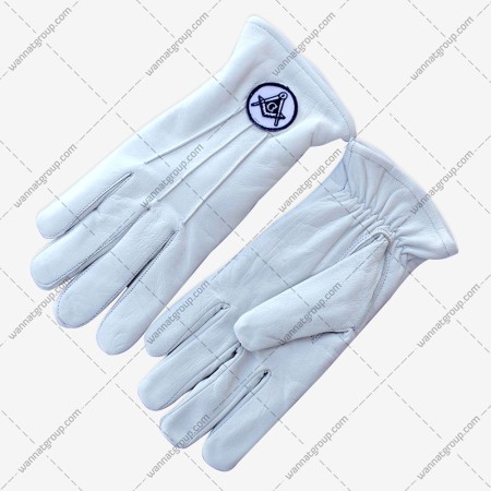 Masonic White Leather Gloves with Square and Compass