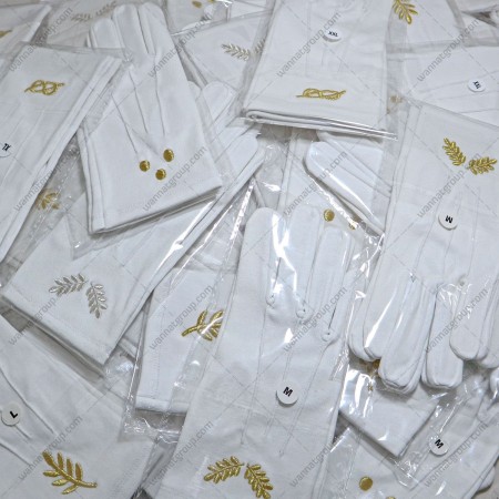 Freemason White Cotton Gloves Embroidered Emblem
