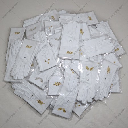 Freemason White Cotton Gloves Embroidered Emblem