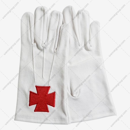 Masonic Knight Templar Red Cross White Cotton Gloves