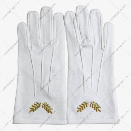 Masonic Cotton Gloves Gold Embroidered Acacia Leaf