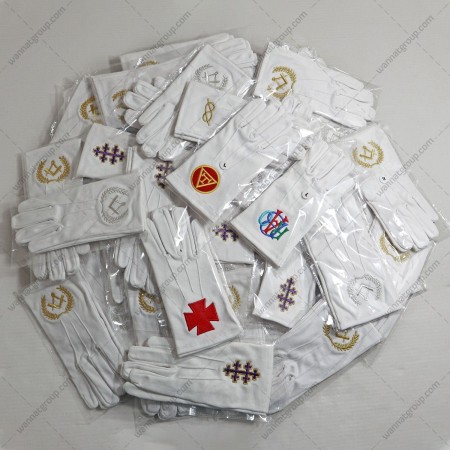 Masonic White Cotton Embroidered Gloves