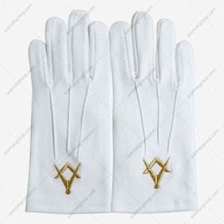 Masonic Cotton Gloves with Gold Square and Compass 